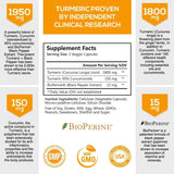 Turmeric Curcumin 95% Standardized Curcuminoids Highest Potency 1950mg with Bioperine for Best Absorption, Made in USA, Best Vegan Joint Pain