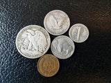 Old U.S. Silver Coins 5 Coin Collection Set - Indian Head Cent, Buffalo Nickel, Mercury Dime, Standing Liberty Quarter