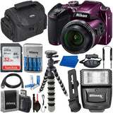 Nikon COOLPIX B500 Digital Camera with Essential Accessory Bundle – Includes: SanDisk Ultra 32GB SDHC Memory Card,Rechargeable Batteries (8-AA)(Plum)