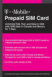 T-Mobile Prepaid SIM Card Unlimited Talk, Text, and Data in USA with 5GB Data in Canada and Mexico for 7 days