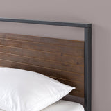 Metal and Wood Platform Bed with Headboard / Wood Slat Support, Twin