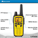 Midland - LXT630VP3, 36 Channel FRS Two-Way Radio - Up to 30 Mile Range Walkie Talkie, 121 Privacy Codes (Yellow/Black)