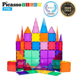PicassoTiles 60 Piece Set 60pcs Magnet Building Tiles Clear Magnetic 3D Building Blocks Construction Playboards