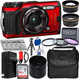 Olympus Tough TG-6 Digital Camera with Deluxe Accessory Bundle – Includes: SanDisk Ultra 64GB SDXC Memory Card + 2X Spare Batteries with Charger(Red)
