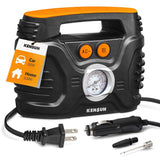 Kensun AC/DC Power Supply Portable Air Compressor Pump with Analog Display to 120 PSI for Home (110V) and Car (12V), Tire Inflator with Adaptors