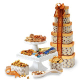 Broadway Basketeers Gourmet Gift Tower with an Assortment of Snacks, Sweets, Cookies and Nuts