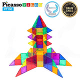 PicassoTiles 100 Piece Set 100pcs Magnet Building Tiles Clear Magnetic 3D Building Blocks Construction Playboards