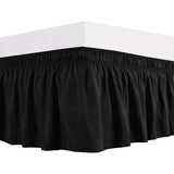 Biscaynebay Wrap Around Bed Skirts Elastic Bed Ruffles, Easy Fit Wrinkle Silky Luxurious Tectured Fabric, Black Full and Twin Sizes 15 Inches Drop