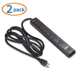 Cable Matters 2-Pack 6 Outlet Surge Protector Power Strip with USB Charging Ports, 300 Joules with 8 Foot Power Cord in Black