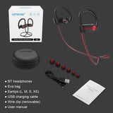 LETSCOM Bluetooth Headphones IPX7 Waterproof, Wireless Sport Earphones, HiFi Bass Stereo Sweatproof Earbuds w/Mic, Noise Cancelling Headset Redblack