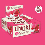 think! (thinkThin) High Protein Bars - Berries and Crème, 20g Protein, 0g Sugar, No Artificial Sweeteners, Gluten Free, GMO Free*, (10 Count)