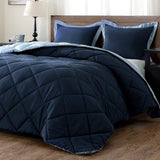 downluxe Lightweight Solid Comforter Set (Twin) with 1 Pillow Sham - 2-Piece Set - Blue and Sapphire - Down Alternative Reversible Comforter