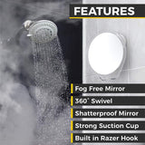 HoneyBull Fogless Shower Mirror for Shaving | Shatterproof with Suction, Swivel & Razor Hook