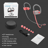 LETSCOM Bluetooth Headphones IPX7 Waterproof, Wireless Sport Earphones, HiFi Bass Stereo Sweatproof Earbuds w/Mic, Noise Cancelling Headset PinkGrey