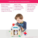 Melissa & Doug Take-Along Wooden Doorbell Dollhouse (Doorbell Sounds, Keys, 4 Poseable Wooden Dolls, 9" H x 6.8" W x 6.8" L)