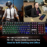 NPET K10 Gaming Keyboard USB Wired Floating Keyboard, Quiet Ergonomic Water-Resistant Mechanical Feeling Keyboard, Ultra-Slim Rainbow LED Backlit