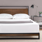 Metal and Wood Platform Bed with Headboard / Wood Slat Support, Twin