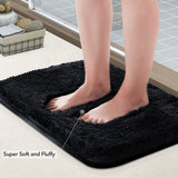 Lifewit Bathroom Rug Bath Mat Non-Slip Rubber Microfiber Soft Water Absorbent Thick Shaggy Floor Mats, Machine Washable, Black，24"x16"