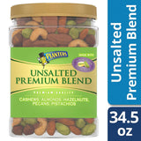 Planters Unsalted Premium Blend Roasted Mixed Whole Nuts Jar, 34.5 Ounce