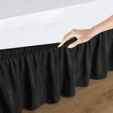 Biscaynebay Wrap Around Bed Skirts Elastic Bed Ruffles, Easy Fit Wrinkle Silky Luxurious Tectured Fabric, Black Full and Twin Sizes 15 Inches Drop