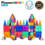 PicassoTiles 100 Piece Set 100pcs Magnet Building Tiles Clear Magnetic 3D Building Blocks Construction Playboards