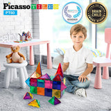 PicassoTiles 60 Piece Set 60pcs Magnet Building Tiles Clear Magnetic 3D Building Blocks Construction Playboards