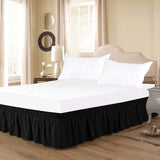Biscaynebay Wrap Around Bed Skirts Elastic Bed Ruffles, Easy Fit Wrinkle Silky Luxurious Tectured Fabric, Black Full and Twin Sizes 15 Inches Drop