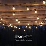 Commercial Grade Outdoor String Lights with 15 Hanging Sockets - 48 Ft Black