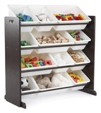 Tot Tutors Kids' Toy Storage Organizer with 12 Plastic Bins, Espresso/White (Espresso Collection)