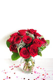 Flowers - One Dozen Long Stemmed Red Roses (Free Vase Included)