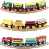 Play22 Wooden Train Set 12 PCS - Train Toys Magnetic Set Includes 3 Engines - Toy Train Sets For Kids Toddler Boys And Girls