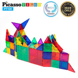 PicassoTiles 100 Piece Set 100pcs Magnet Building Tiles Clear Magnetic 3D Building Blocks Construction Playboards