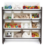 Tot Tutors Kids' Toy Storage Organizer with 12 Plastic Bins, Espresso/White (Espresso Collection)