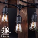 Commercial Grade Outdoor String Lights with 15 Hanging Sockets - 48 Ft Black