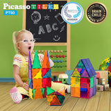 PicassoTiles 60 Piece Set 60pcs Magnet Building Tiles Clear Magnetic 3D Building Blocks Construction Playboards