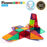 PicassoTiles 100 Piece Set 100pcs Magnet Building Tiles Clear Magnetic 3D Building Blocks Construction Playboards