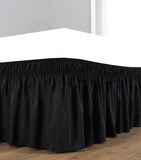Biscaynebay Wrap Around Bed Skirts Elastic Bed Ruffles, Easy Fit Wrinkle Silky Luxurious Tectured Fabric, Black Full and Twin Sizes 15 Inches Drop