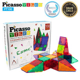 PicassoTiles 100 Piece Set 100pcs Magnet Building Tiles Clear Magnetic 3D Building Blocks Construction Playboards