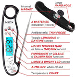 Kizen Instant Read Meat Thermometer - Best Waterproof Ultra Fast Thermometer with Backlight & Calibration.