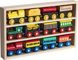 Play22 Wooden Train Set 12 PCS - Train Toys Magnetic Set Includes 3 Engines - Toy Train Sets For Kids Toddler Boys And Girls