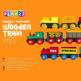 Play22 Wooden Train Set 12 PCS - Train Toys Magnetic Set Includes 3 Engines - Toy Train Sets For Kids Toddler Boys And Girls