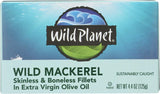 Wild Planet Wild Mackerel Fillets in Organic Extra Virgin Olive Oil, Skinless & Boneless, 3rd Party Mercury Tested, 4.4 Ounce (Pack of 12)