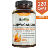 Ashwagandha 1300mg Made with Organic Ashwagandha Root Powder & Black Pepper Extract - 120 Capsules. 100% Pure Ashwagandha Supplement