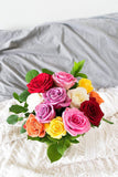 Flowers - One Dozen Rainbow Roses (Free Vase Included)