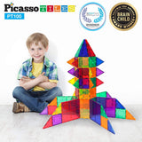 PicassoTiles 100 Piece Set 100pcs Magnet Building Tiles Clear Magnetic 3D Building Blocks Construction Playboards