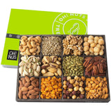 Oh! Nuts 12 Variety Mixed Nut Gift Basket, Holiday Freshly Roasted Healthy Gourmet Snack Gifts| Premium Wood Tray | Prime Christmas Food Baskets