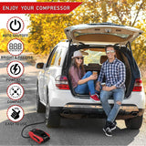 Helteko Portable Air Compressor Pump 150PSI 12V - Digital Tire Inflator - Auto Tire Pump with Emergency Led Lighting and Long Cable for Car